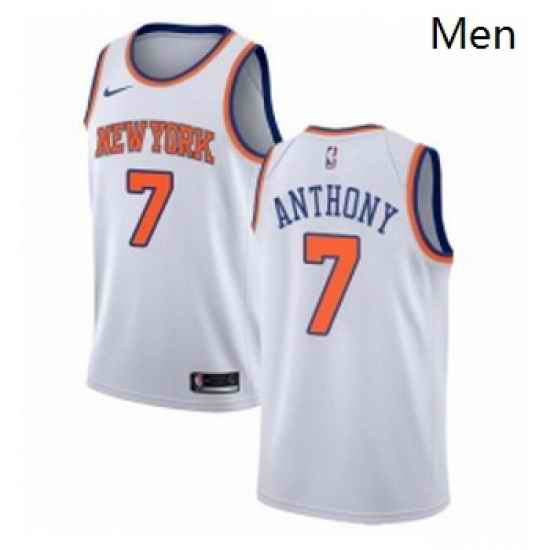 Mens Nike New York Knicks 7 Carmelo Anthony Authentic White NBA Jersey Association Edition
